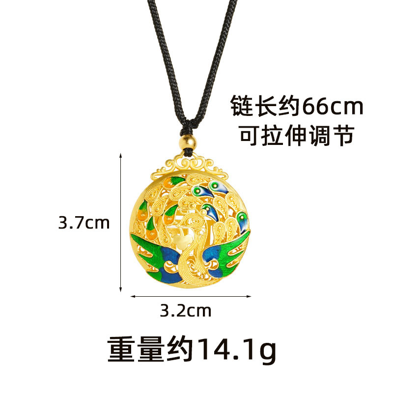 Vietnam oro retro ardiente azul goteo de aceite collar pavón peacock no se desvanecerá en forma de Fu hueco colgante de color redondo fuente