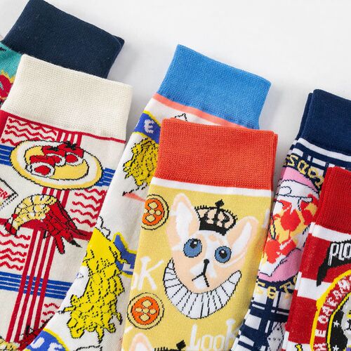 Japanese trendy socks, mid-calf women's socks, cute cat cartoon socks, thickened high socks