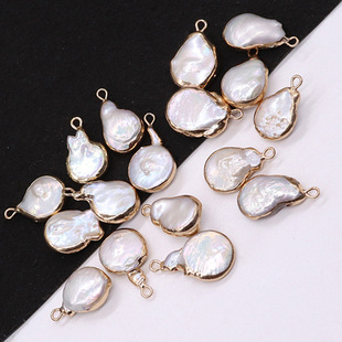 Natural Freshwater Pearl Asymmetrical Shape Pendant 14X22Mm Silver Edge Single Hole Connector Jewelry Pendant