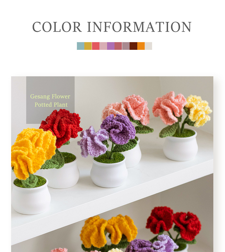 Hand-knitted double-headed carnation potted plants, finished woolen artificial flower ornaments, festival gifts, cross-border bestsellers at stalls pic 3