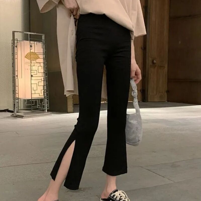 2022 Summer Casual Pants Fashion High Waist Tight Micro Horn Pants Stretch Open Cropped Pants for Women 2022 Summer Casual Pants Fashion High Waist Tight Micro Horn Pants Stretch Open Cropped Pants for Women