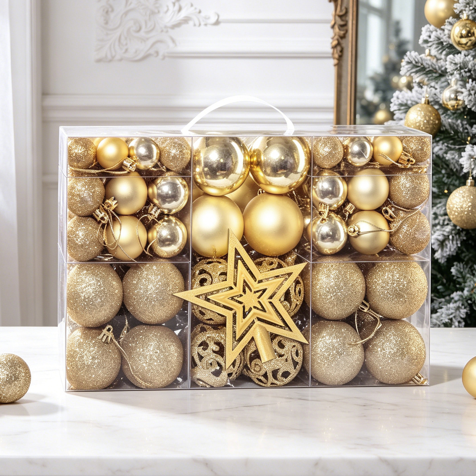 Esferas Navideñas Caladas para Árbol 100 Piezas de Plástico Galvanizado para Árbol de Navidad