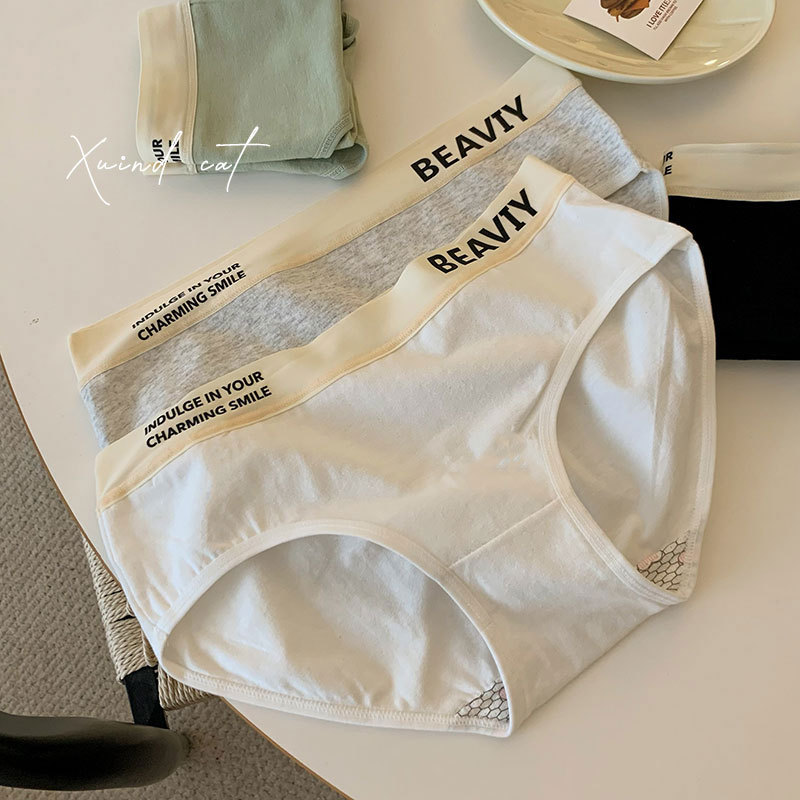 Four seasons Japanese 7A simple sports underwear for women with low waist pure cotton crotch cute English 40 pairs of girls underwear for women