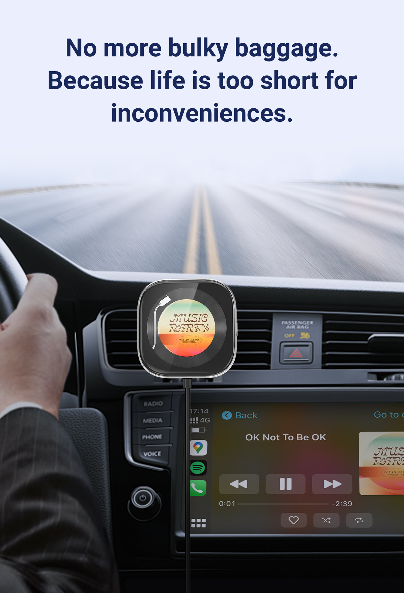 New Model with Screen, Wired to Wireless Carplay Portable Adapter for Apple Screen Projection