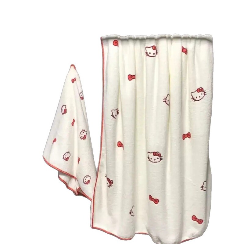 hellokitty浴巾女生珊瑚绒柔软吸水洗脸巾可爱kt猫学生毛巾干发帽|undefined