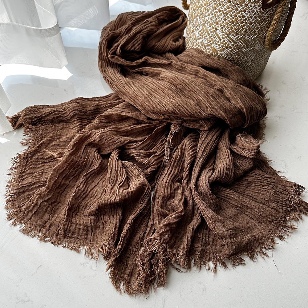 Bufanda de algodón de color para mujer, otoño e invierno, arte, chal teñido sucio, personalidad, arrugas naturales, bufanda de hombre, suministro de comercio exterior