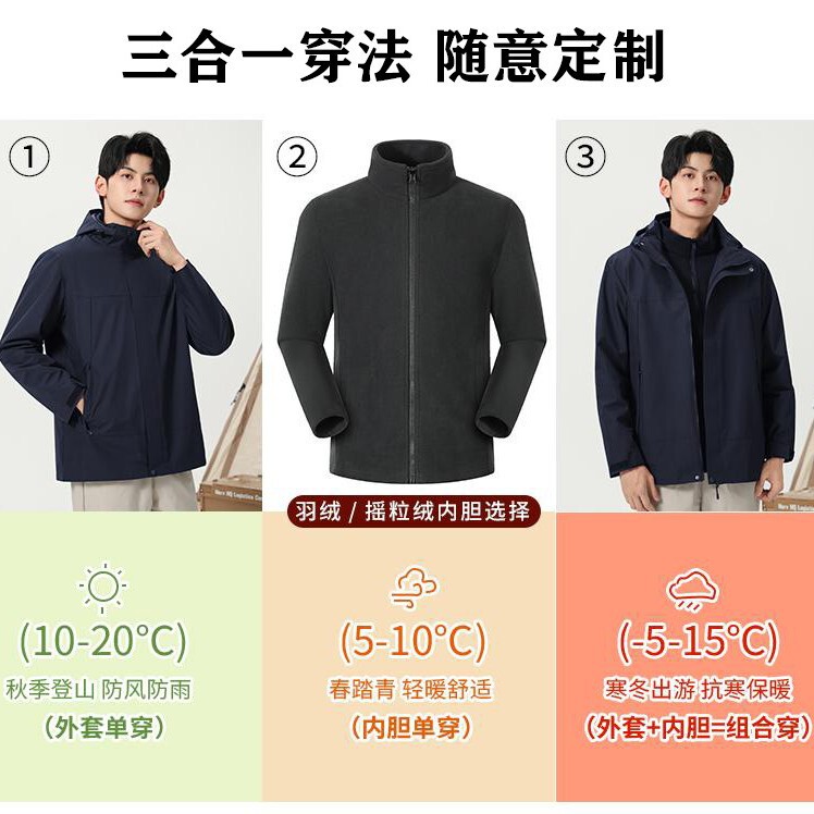 冲锋衣定制印字logo三合一工作服刺绣可拆卸外套工装秋冬订做羽绒|undefined