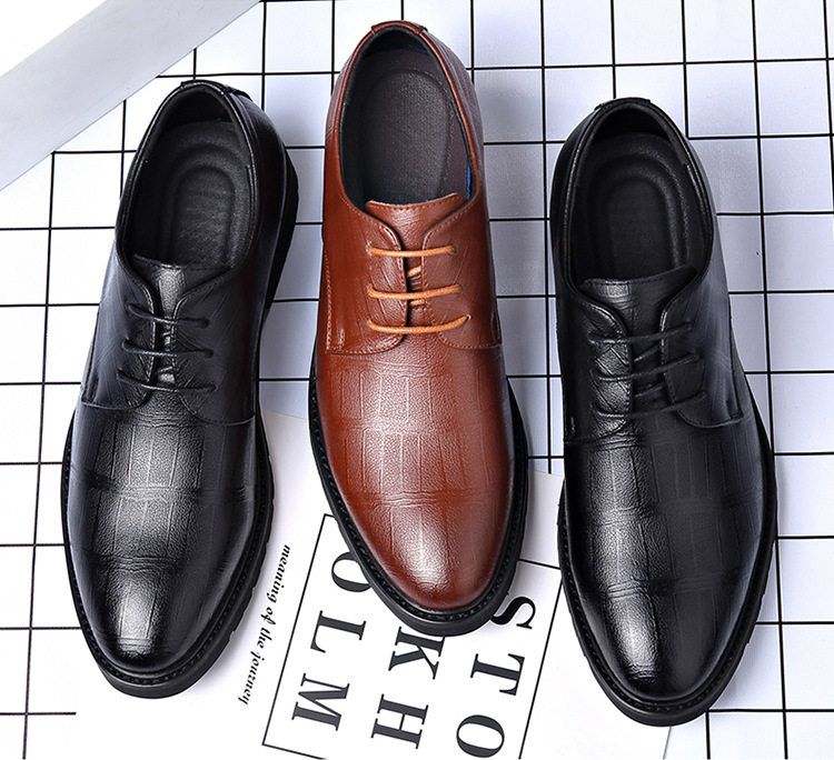 Giày da nam công sở da bò hai lớp, tăng chiều cao 3 cm, dây buộc phía trước — Màu nâu 3993, Màu đen 3993 chi tiết 4