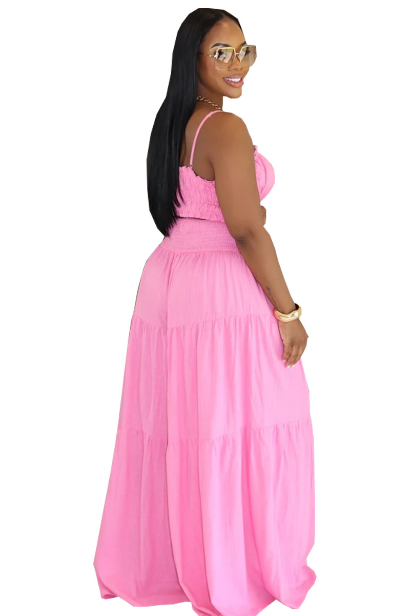 Women's Clothing Fashion Solid Color Suspender Top Plus Loose Wide Leg Pants Two Piece Set_voghion.com