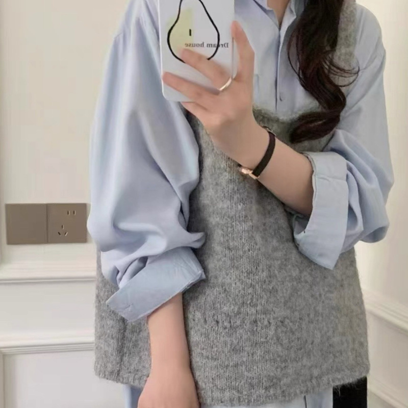 韩系U领针织马甲女2025春秋小众系带蝴蝶结软糯叠穿毛衣背心外搭|undefined