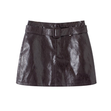 2025年秋季新款女装时尚气质百搭含腰带A字裙PU短裙 1GEF353469