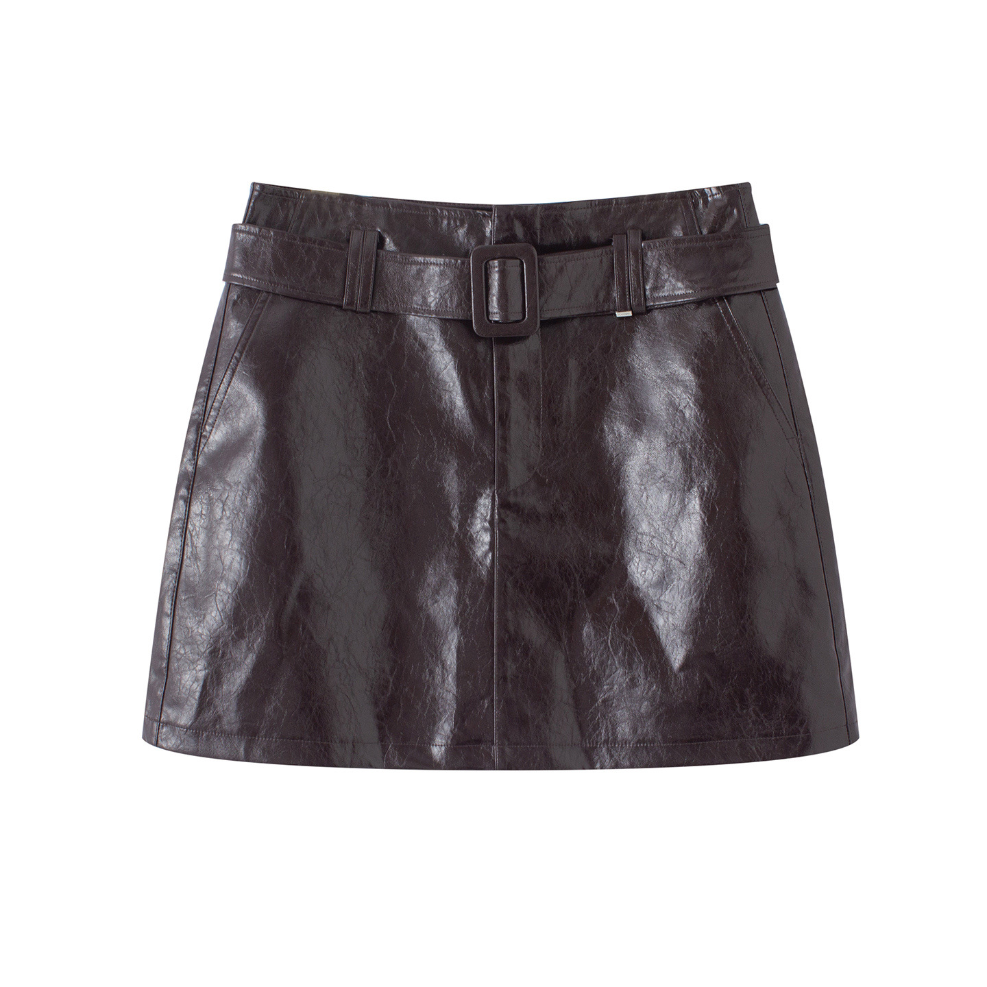 2025年秋季新款女装时尚气质百搭含腰带A字裙PU短裙 1GEF353469