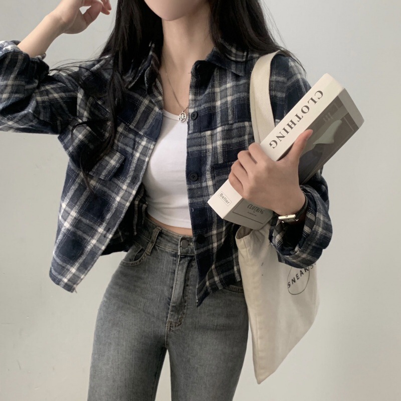 Korean Chic Autumn Short Long-Sleeve Plaid Shirt 2026 Fashion Early Spring New Loose Versatile Plaid Jacket Korean Chic Autumn Short Long-Sleeve Plaid Shirt 2026 Fashion Early Spring New Loose Versatile Plaid Jacket