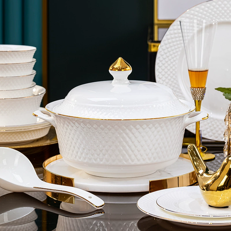 Посуда Jingdezhen, набор посуды для дома, стиль легкой роскоши, рельефный фарфор, блюдо и чаши, готов к подаркам