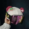 White hat and rose red bear ears