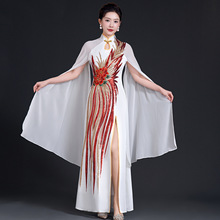 2025新中国风高端晚礼服鱼尾长款模特队舞台走秀演出服旗袍白色