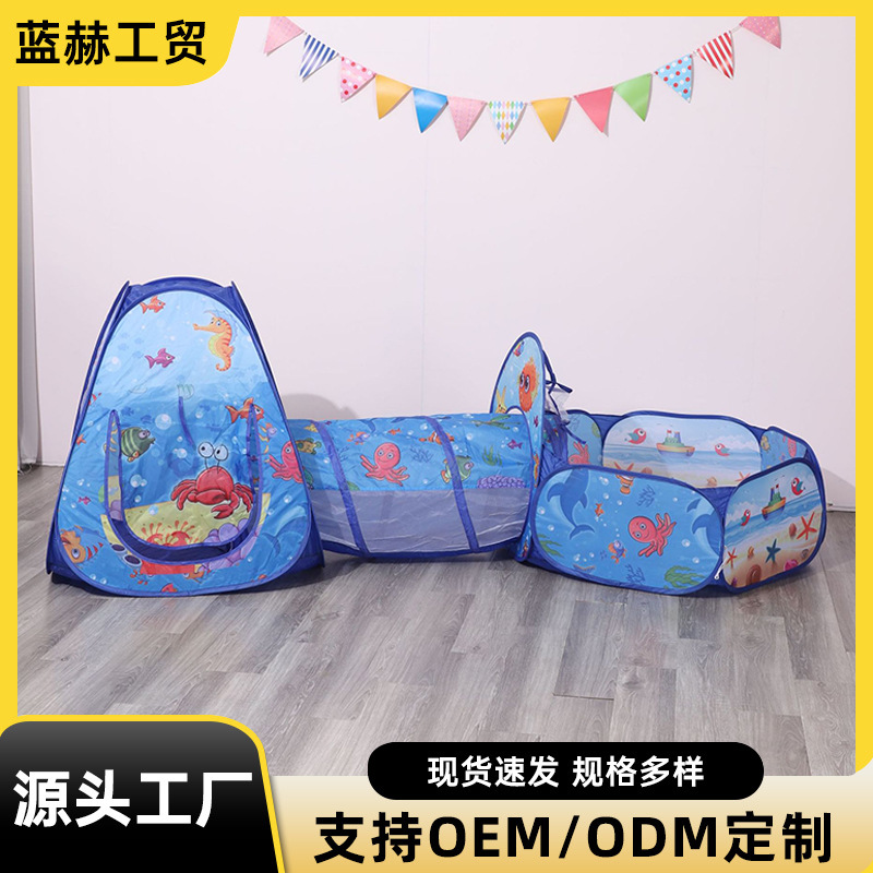 Bolalar chodir katta 3-in-1 burulinadigan ichki o'yin uyi cho'liq tunnel basket ballo havzi