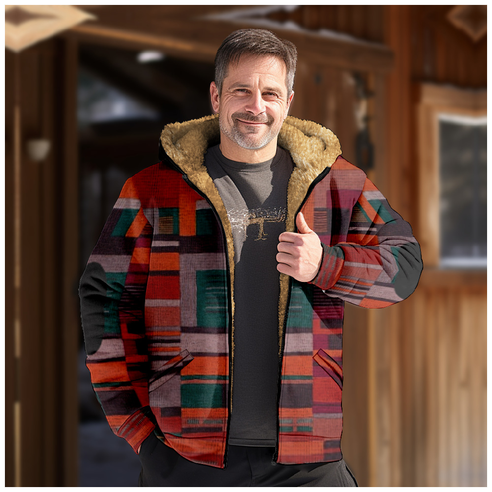 Europa y América transfronteriza multi-color patrón 3D Impresión digital impresión suéter con capucha forro marrón Chaqueta de algodón acolchado