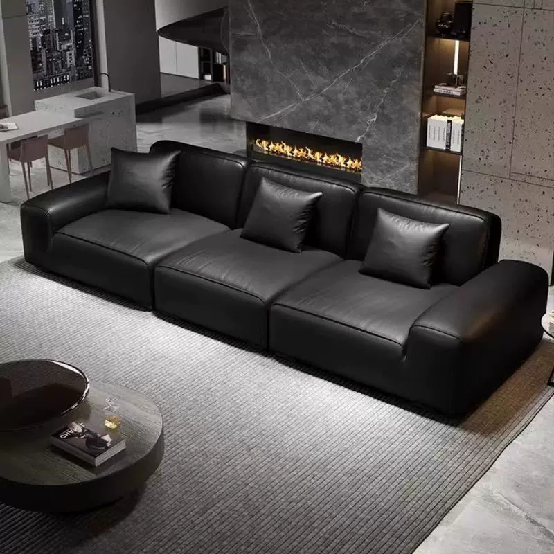 大黑牛沙发意式简约现代客厅真皮豆腐块直排乳胶休息沙发公寓出租
