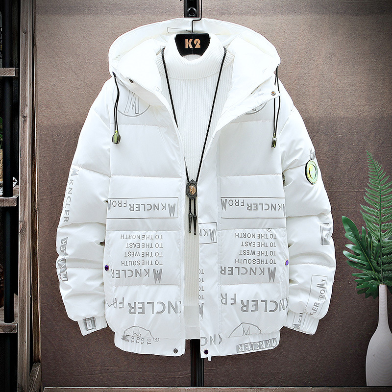 Invierno nuevo estilo coreano de moda engrosada abrigo de algodón acolchado abrigo cálido Marca de moda de cuero brillante con capucha abajo abrigo de algodón acolchado hombres 2023