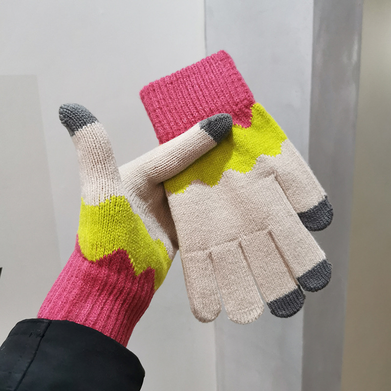 Otoño e Invierno de felpa de punto guantes de pantalla táctil de las mujeres calientes de los hombres al aire libre de montar anti-Congelación de lana forrada gruesa de Corea lindo