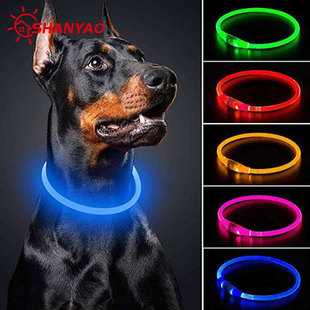 USB rechargeable luminous collar LED colorful flashing pet collar full body luminous transparent fiber dog collar wholesale
