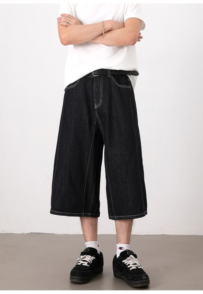 Quần jean short nam 7/10 dáng rộng suông phong cách denim cổ điển — Màu xanh da trời chi tiết 12