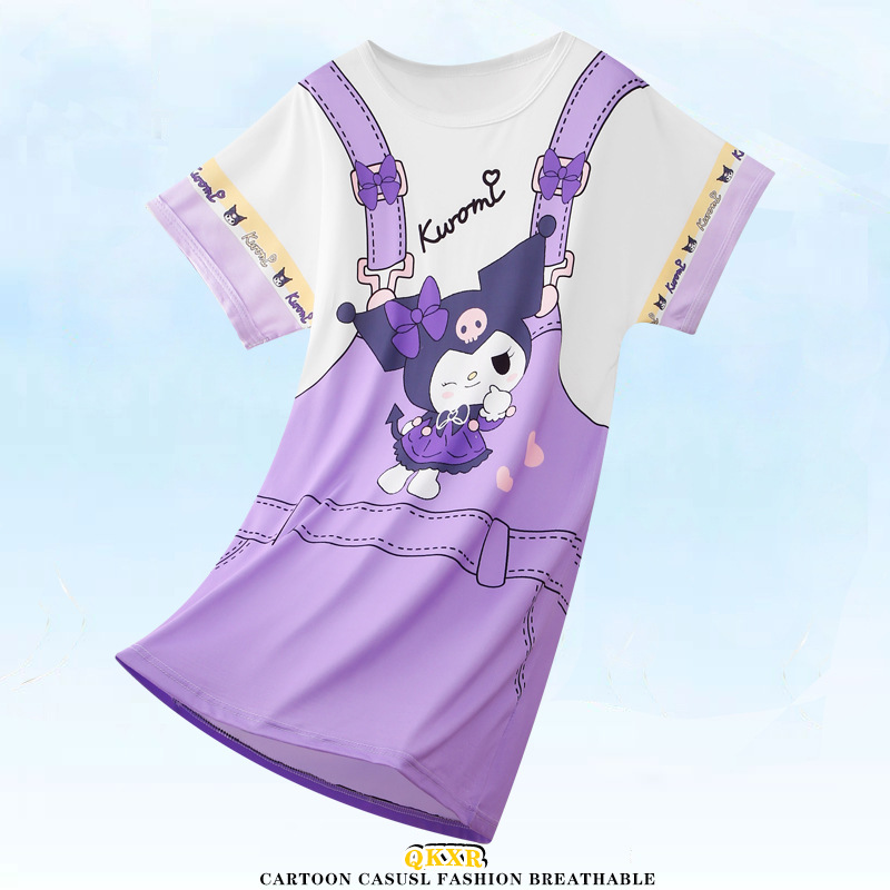 Summer Children's Pajamas for Girls, Thin Short-Sleeve Cute Cartoon Print Nightgowns, Loose Casual Home Wear for Girls
