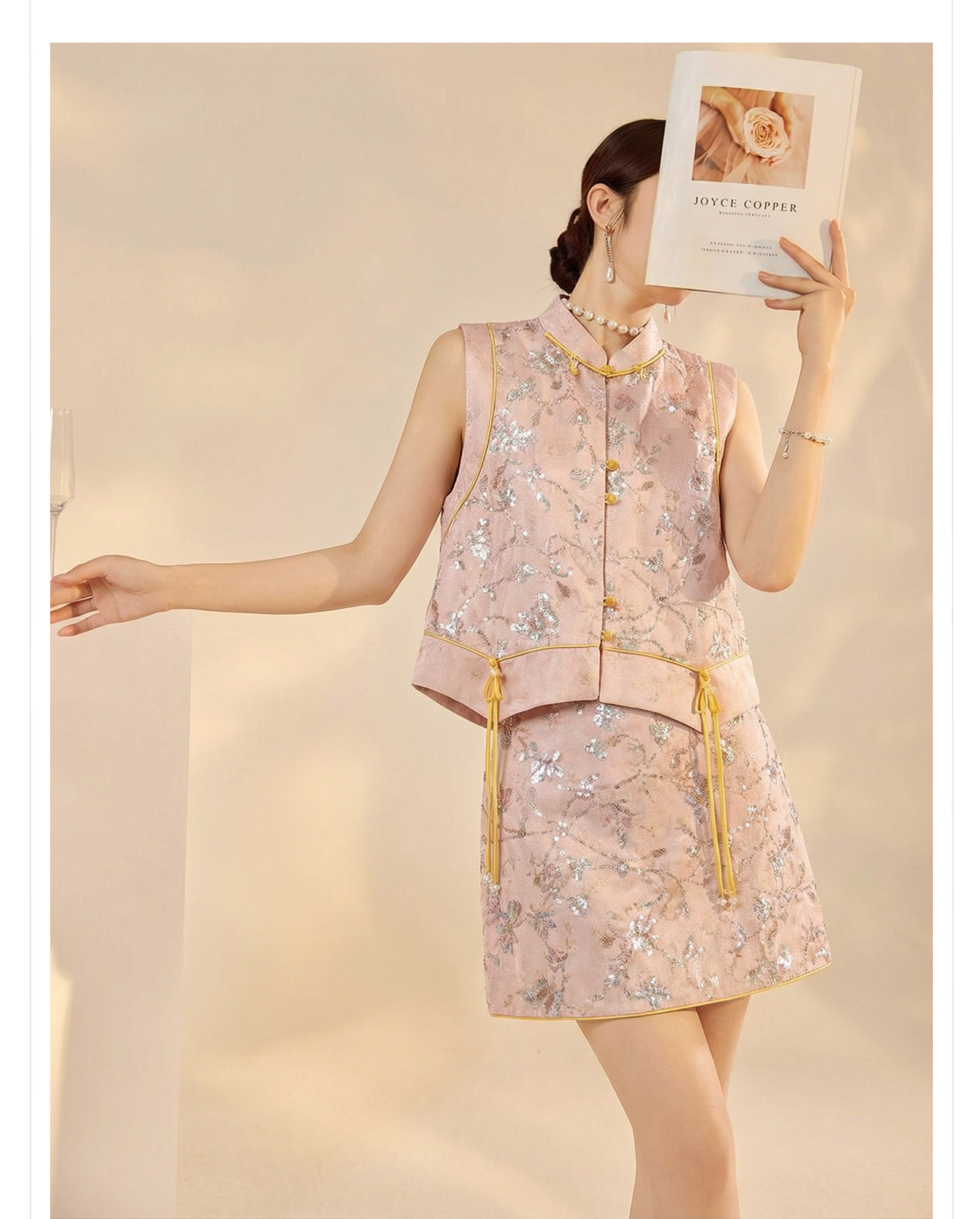 Áo hai dây thêu sequin phối tua rua cổ đứng – set chân váy midi phong cách tân Trung Hoa — nửa váy, Trang chủ chi tiết 6