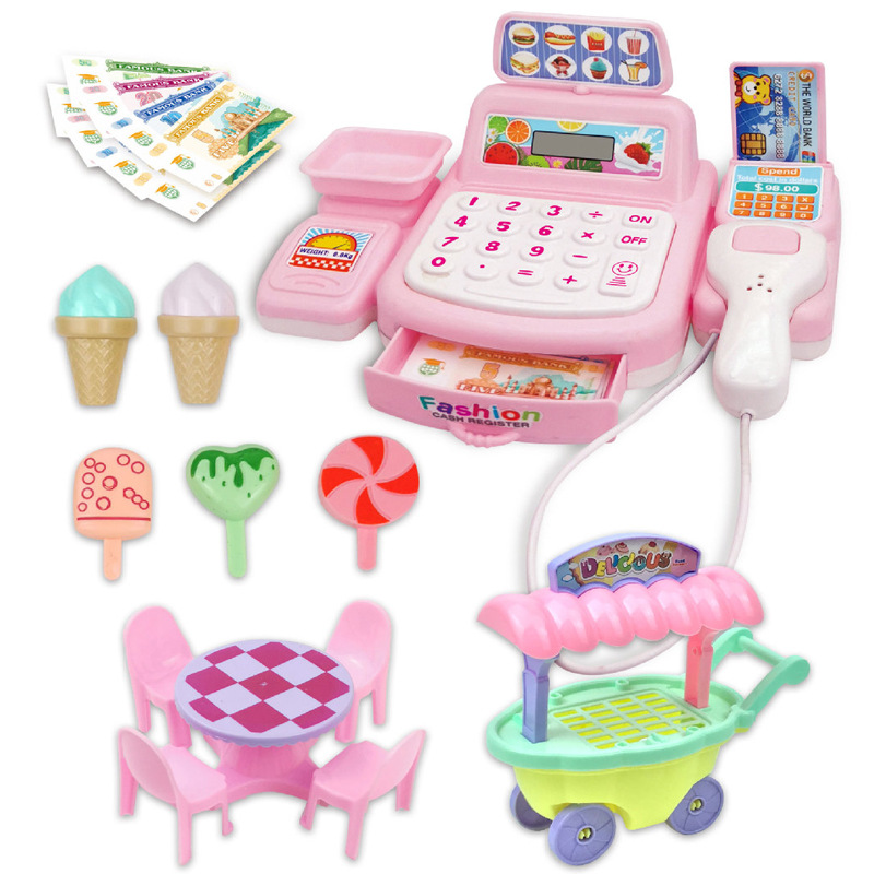 Juguete de simulación para niños, caja registradora de supermercado, juego de frutas, verduras y dulces, mini tienda de conveniencia, modelo de mostrador de pago