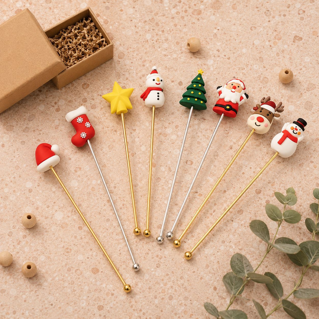 304 Stainless Steel Christmas Stirring Stick Christmas Gift Coffee Doll Pattern Dessert Christmas Element Stirring Spoon