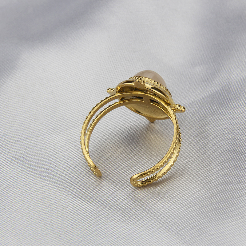 Simple Style Geometric Stainless Steel Open Ring Hollow Out Natural Stone Stainless Steel Rings