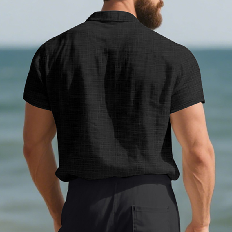 Chemise d'été à manches courtes pour homme, couleur unie, double poche, décontractée, pour les vacances_voghion.com