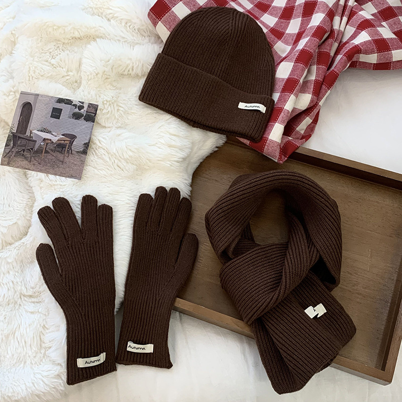 Bufandas guantes de sombrero de tres piezas de invierno nuevas parejas estudiantes de cabina guantes de sombrero bufandas de punto calientes