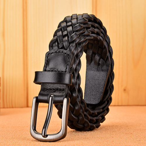 New woven belt women's casual pin buckle genuine leather first layer cowhide hand-woven decorative thin belt manufacturer wholesale
