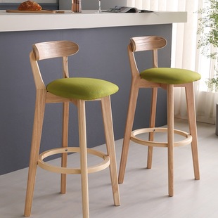 Wholesale Nordic Solid Wood Home Backrest Bar Chair Light Luxury Simple High Stool Bar Stool Milk Tea Shop Front Desk Bar
