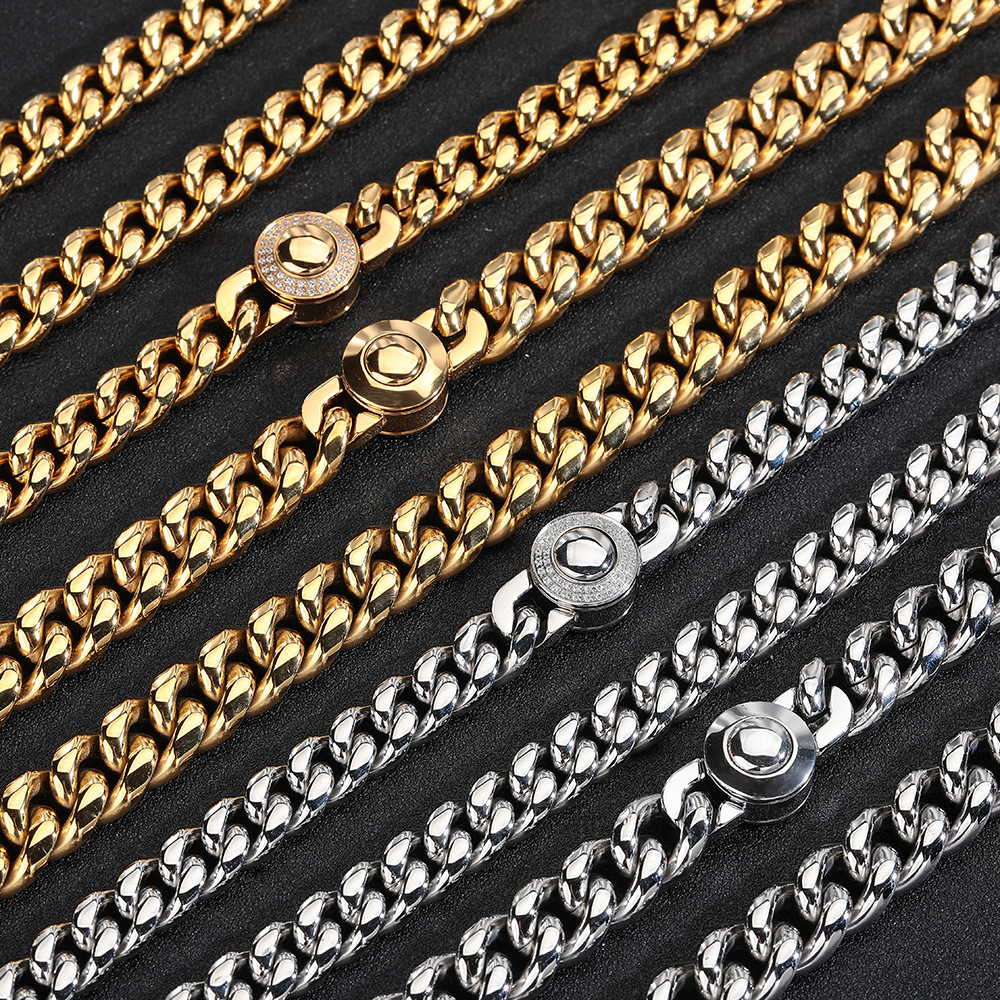 Collier Cubain Homme En Acier Inoxydable Avec Diamants 10mm_voghion.com