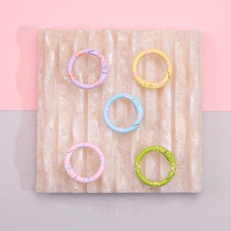 Round Open Ring Spring Coil Keychain DIY Accessories Colorfulful Hand-Painted Cat Claw Spring Buckle Alloy Connecting Ring