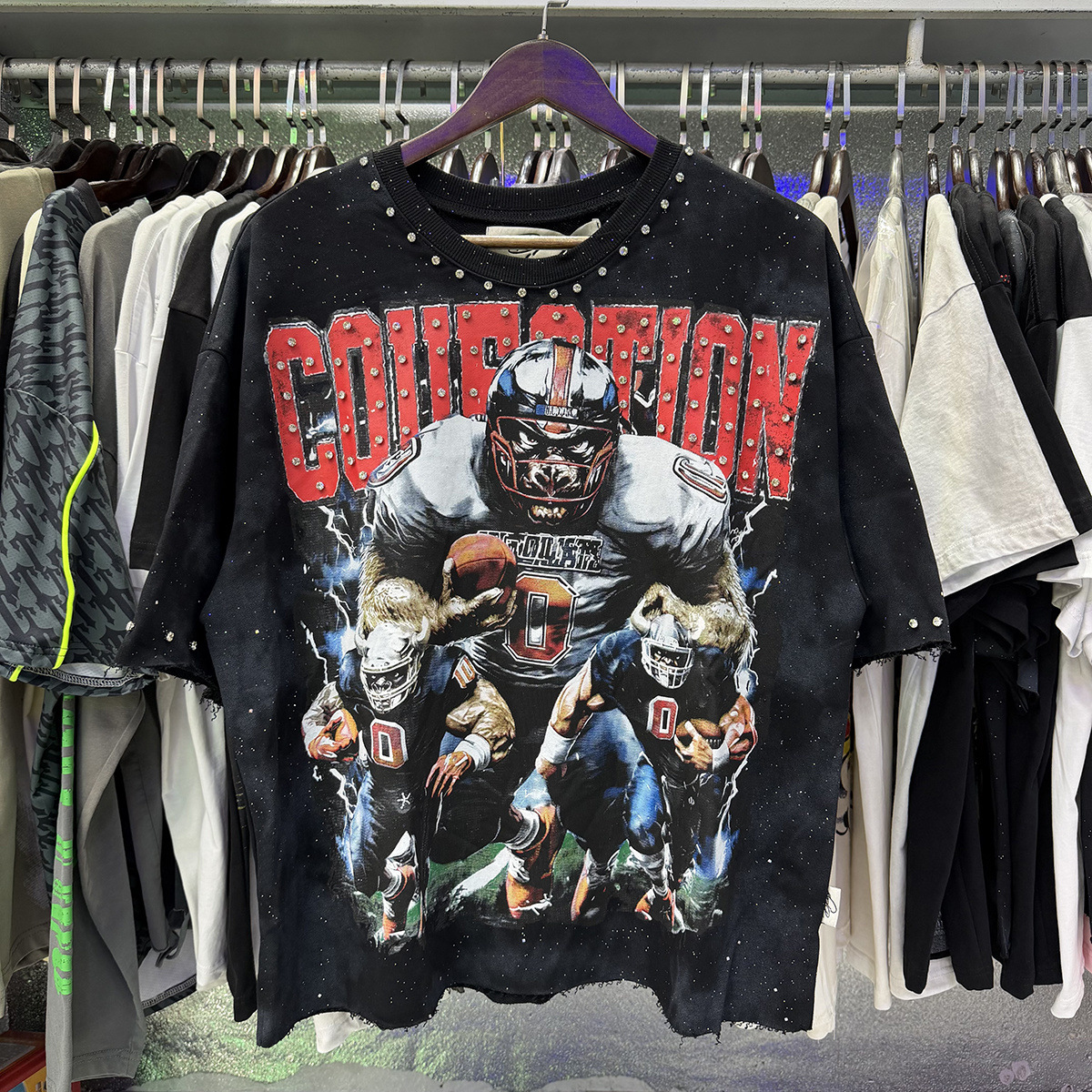 Transfronterizo nueva venta en caliente BKS camiseta de manga corta extraña esqueleto retro lavado de agua caliente perforación en caliente para hombres y mujeres de moda en stock lotes