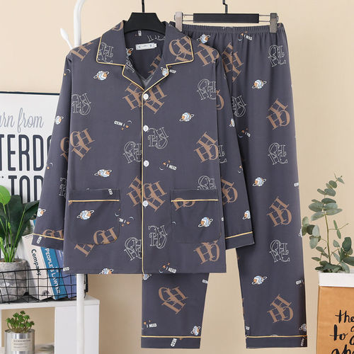 Men's pajama set with long sleeves, 100% pure cotton, spring and autumn style, for young men and boys, summer, autumn and winter home wear set