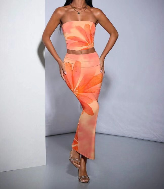 280g Weight Sleeveless Sleeve Length Spandex, Polyester Fabric Type Skirt Co-ord Set Sets Type 2 Pieces Set Quantity Holiday Occasion Strapless Neckline Slim Fit Type Flower Pattern Summer Season Women's Gender Elegant Style Holiday Women's Elegant Flower Spandex Polyester Skirt Co-ord Set Skirt Sets 5