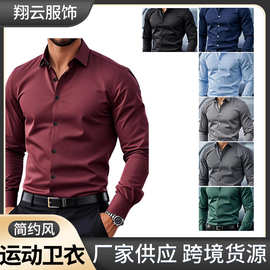 现货供应衬衫男士商务休闲男装长袖跨境热销新款纯色简约