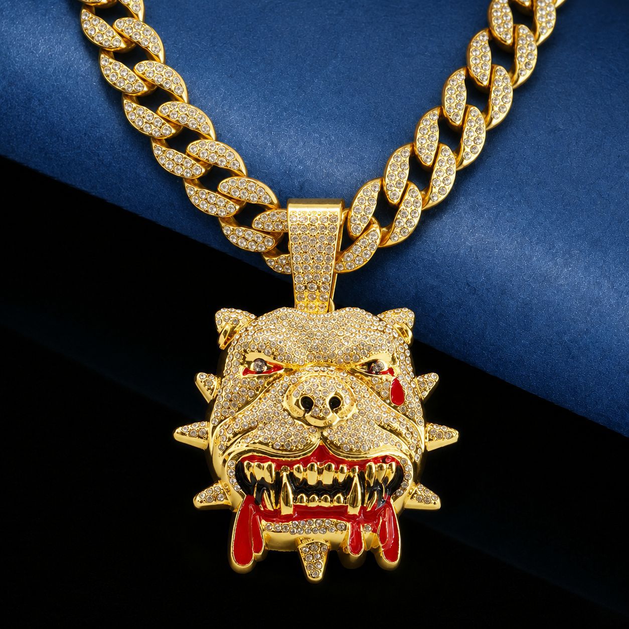 Nuevos productos transfronterizos europeos y estadounidenses Collar de venta caliente Hip Hop Bulldo Colgante Personalidad Marca de moda Animal Hip Hop Collar