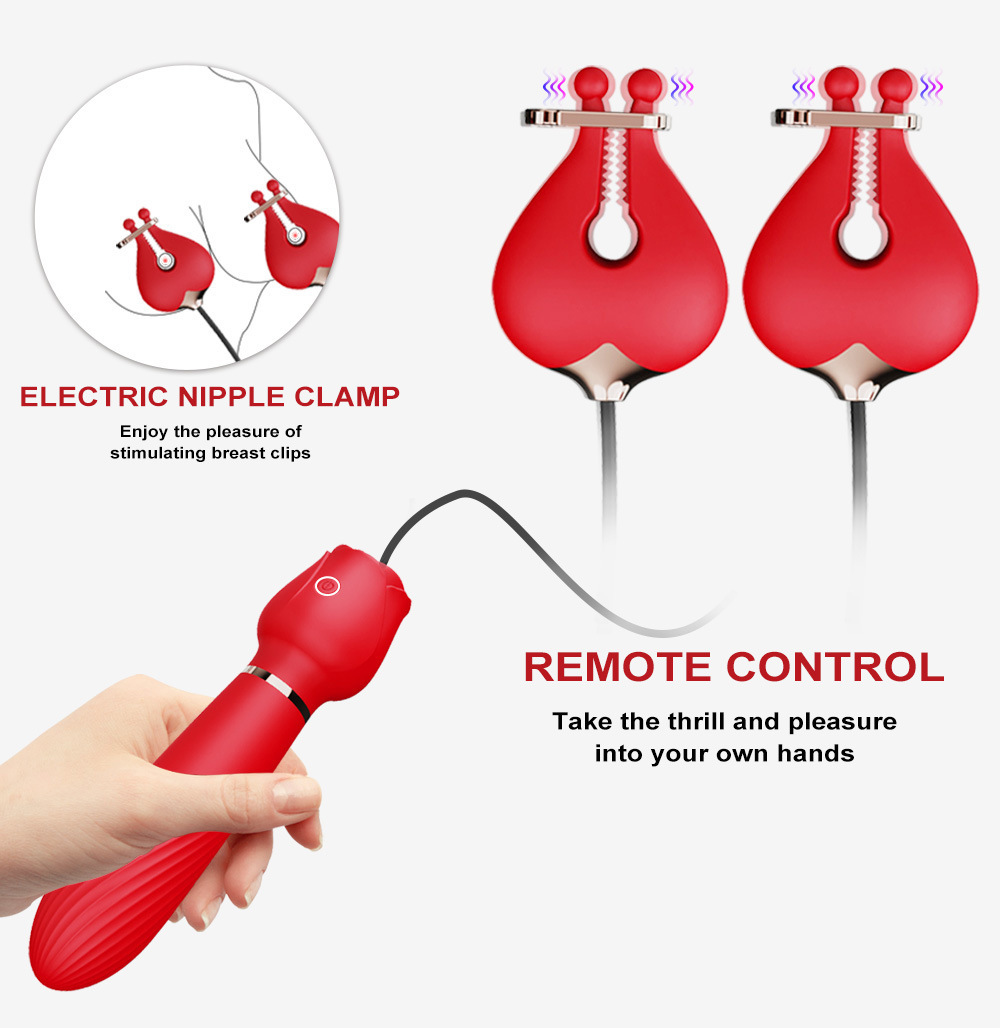 Rose Breast Clip Vibrator, Silicone Rose-Red Massager for Adults — detail image 4