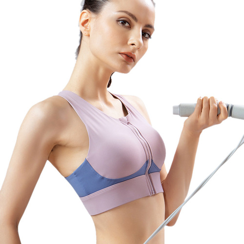 Large size front zipper sports bra women's shockproof push-up high intensity fitness training running yoga bra wholesale