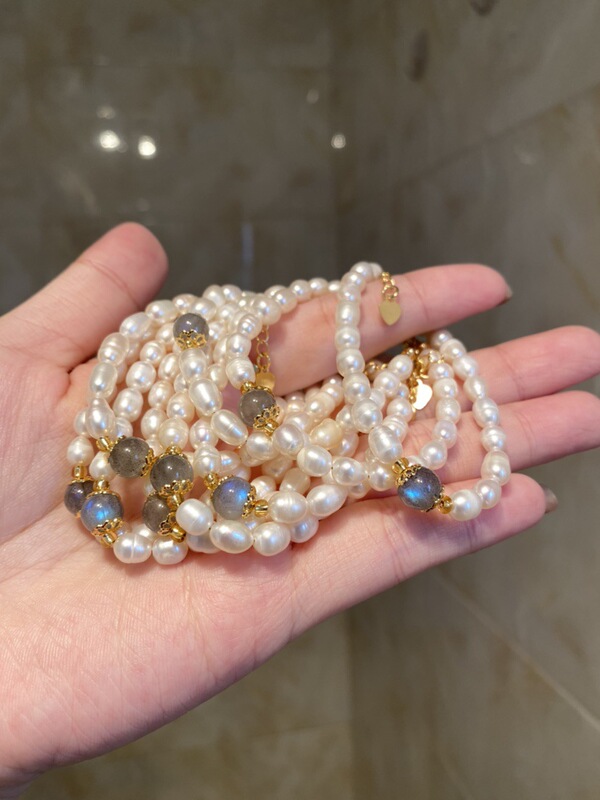 Badu Gold Gray Moonstone Pearl Bracelet Transfer Bring in Wealth and Treasure Love Enrollment Peach Blossom Couple Gift Bracelet