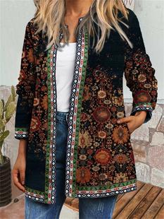 9305# Amazon wish autumn and winter New retro ethnic style printed long-sleeved coat jacket cardigan women's clothing