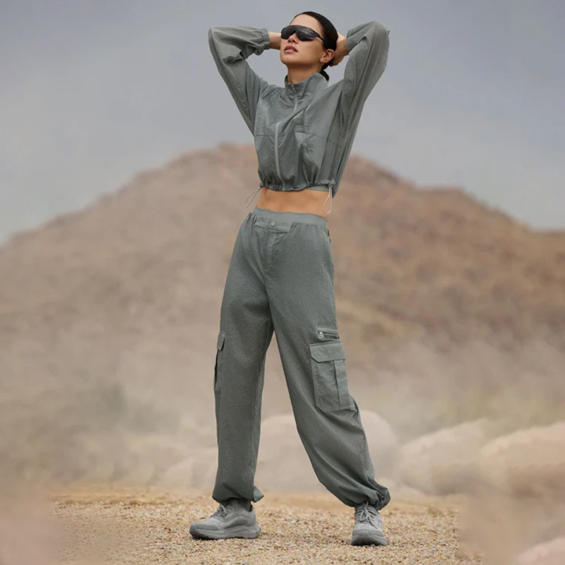 Outdoor Sports Jacket Mid-Waist Loose Cargo Women Two-Way Drawstring Jogger Wide-Leg Pants Versatile Sportswear_voghion.com