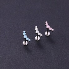 F136钛合金5A圆锆石螺旋低过敏内牙平底杆唇钉耳钉人体穿刺饰品