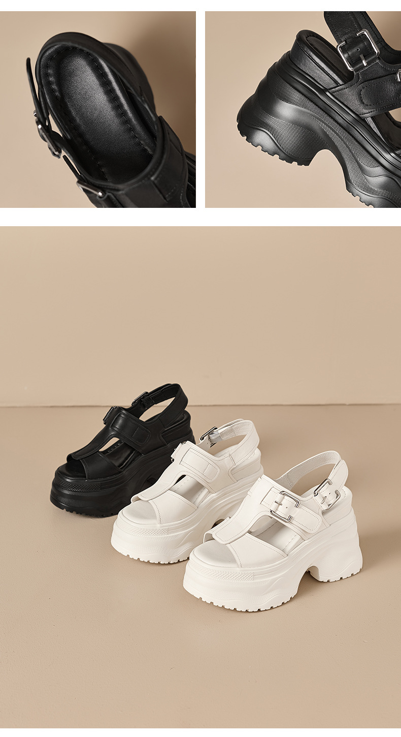 Sandal cao gót nữ đế xuồng 12 cm hở mũi phong cách La Mã — màu đen, màu trắng ngà chi tiết 11
